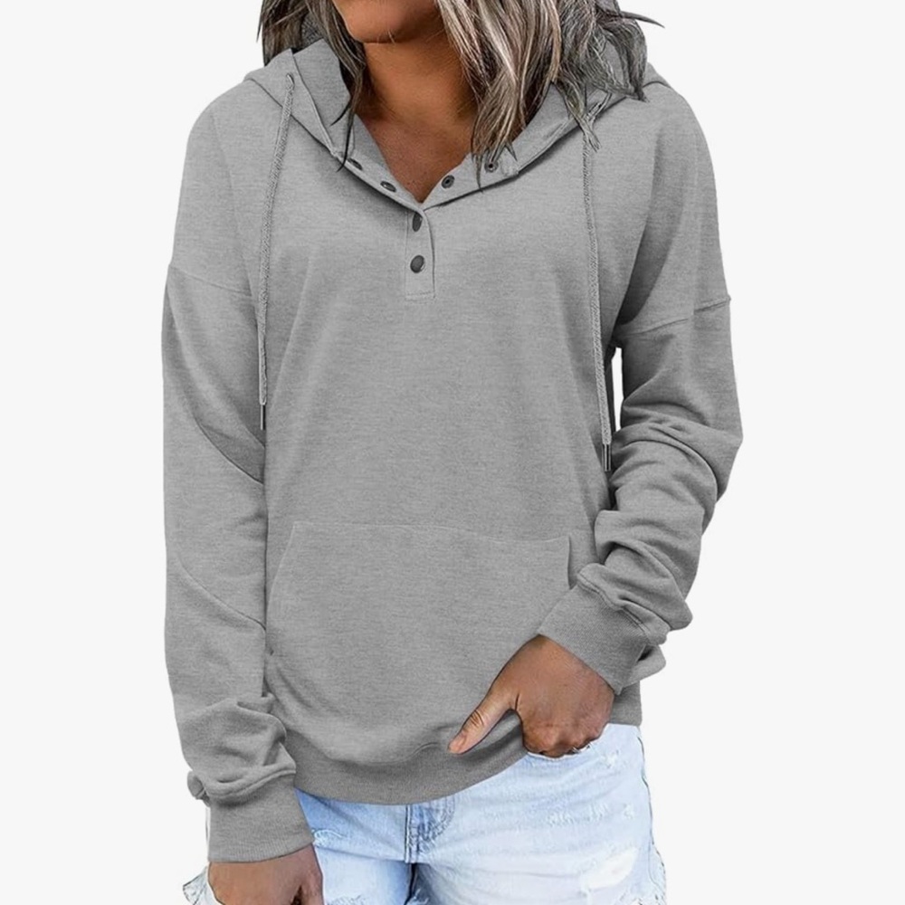 Gray Hooded Sweatshirt with snaps.  Very comfy